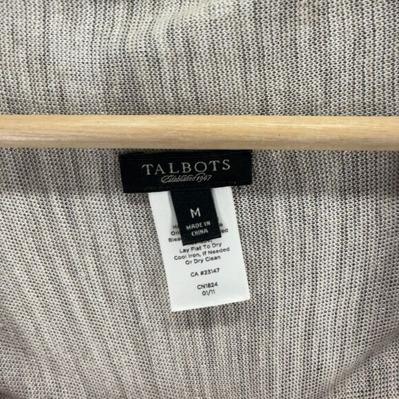 Talbots Top Women M Medium Beige Open Front Long Sleeve Linen Casual Solid - Picture 3 of 5